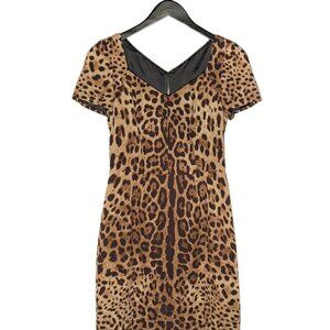 Dolce & Gabbana Brown Leopard Print Short Sleeves Silk Dress